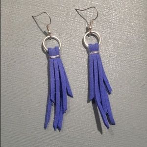 Clear Out Sale!!!Earrings -Blue leather tassel